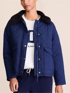 Loft Lou & Gray Navy Blue Sherpa Collared Quilted Jacket, Size XL, NWT